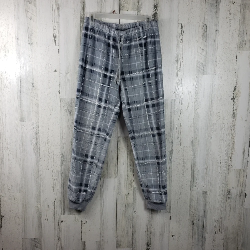 secret treasures gray silver sparkle fleece pajama pants women's size S